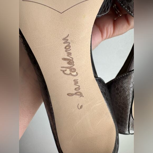 Sam Edelman Dark Brown Metallic Snake Print Heels - Picture 9 of 9